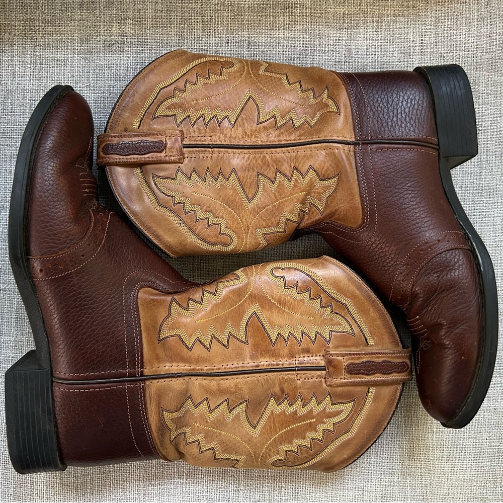 Old West 1936Y Kids Western Brown Leather Cowboy Boots Calf Hight Size 45